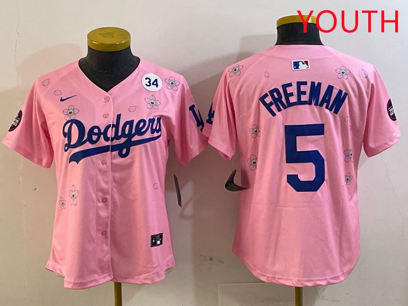 Youth Los Angeles Dodgers #5 Freeman Pink Sakura Edition 2025 Nike MLB Jersey style 7->youth mlb jersey->Youth Jersey